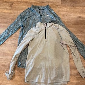 Pair of almost new Nike quarter zips. Green and grey
